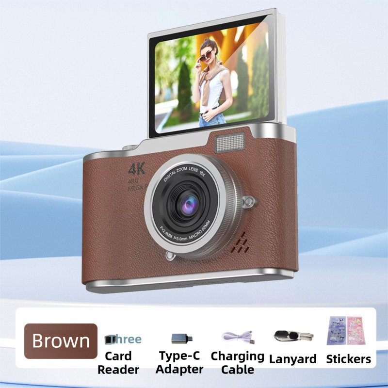 Brown 4K Compact Digital CCD Camera for Vlogging & Students - Portable Point