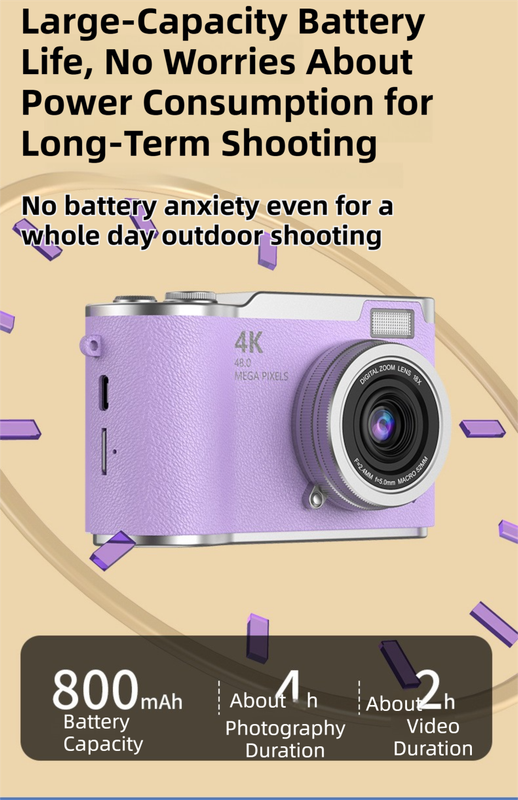 Brown 4K Compact Digital CCD Camera for Vlogging & Students - Portable Point view 5