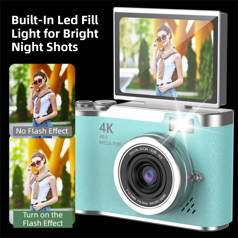 White 4K Compact Digital CCD Camera for Vlogging & Students - Portable Point view 3