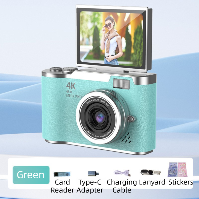 Green 4K Compact Digital CCD Camera for Vlogging & Students - Portable Point