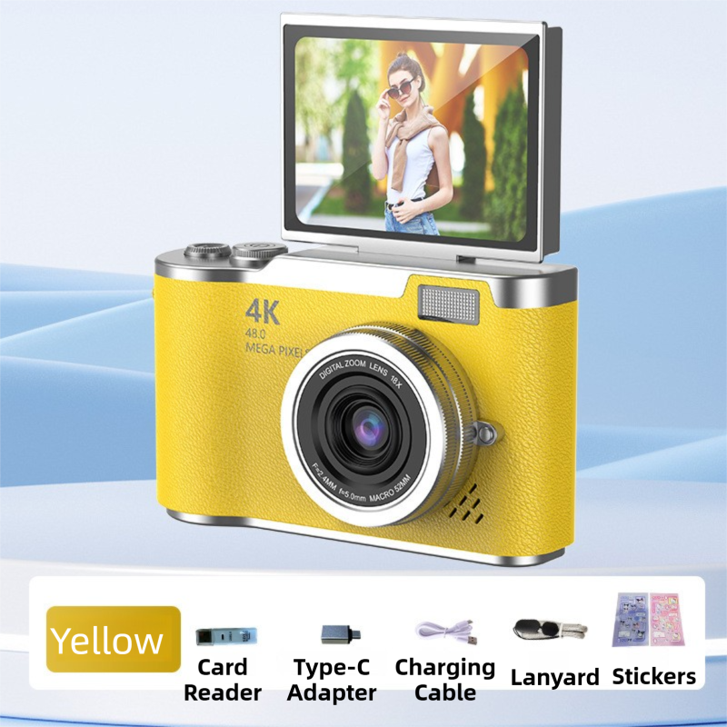 Yellow 4K Compact Digital CCD Camera for Vlogging & Students - Portable Point