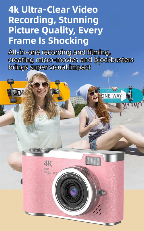 Yellow 4K Compact Digital CCD Camera for Vlogging & Students - Portable Point view 6