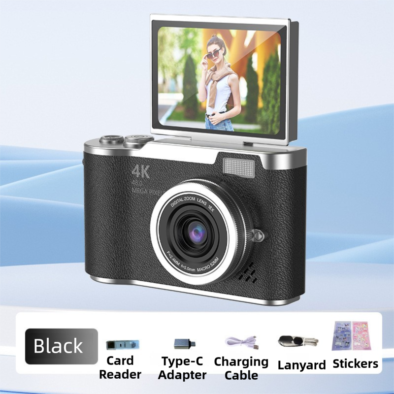 Black 4K Compact Digital CCD Camera for Vlogging & Students - Portable Point