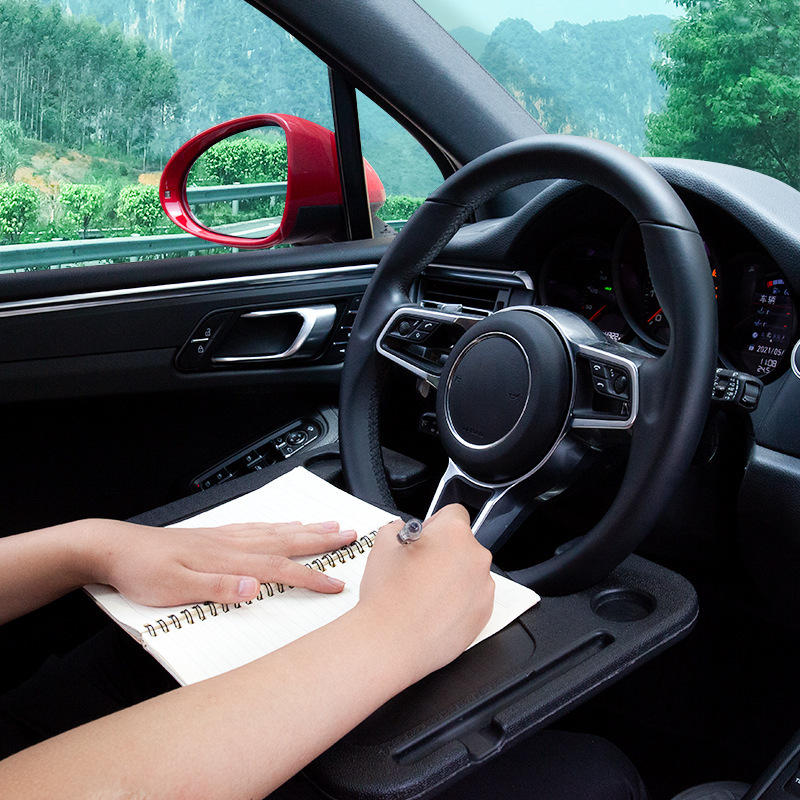 Black Multi-Functional Car Steering Wheel Tray - Portable Auto Desk for Eating view 5