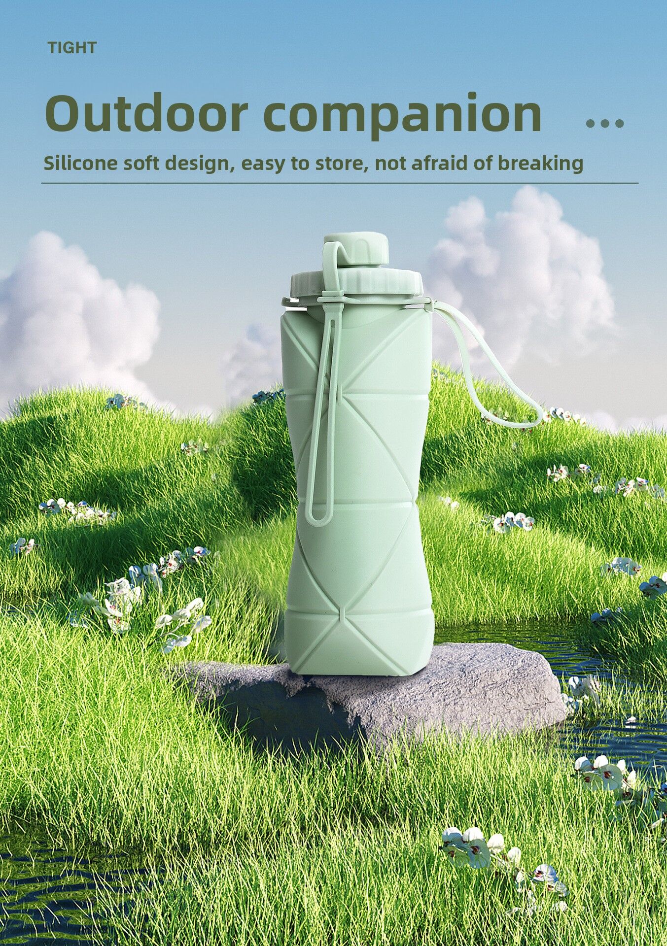 Green Portable Food Grade Silicone Collapsible Sports Water Bottle 600ML view 8
