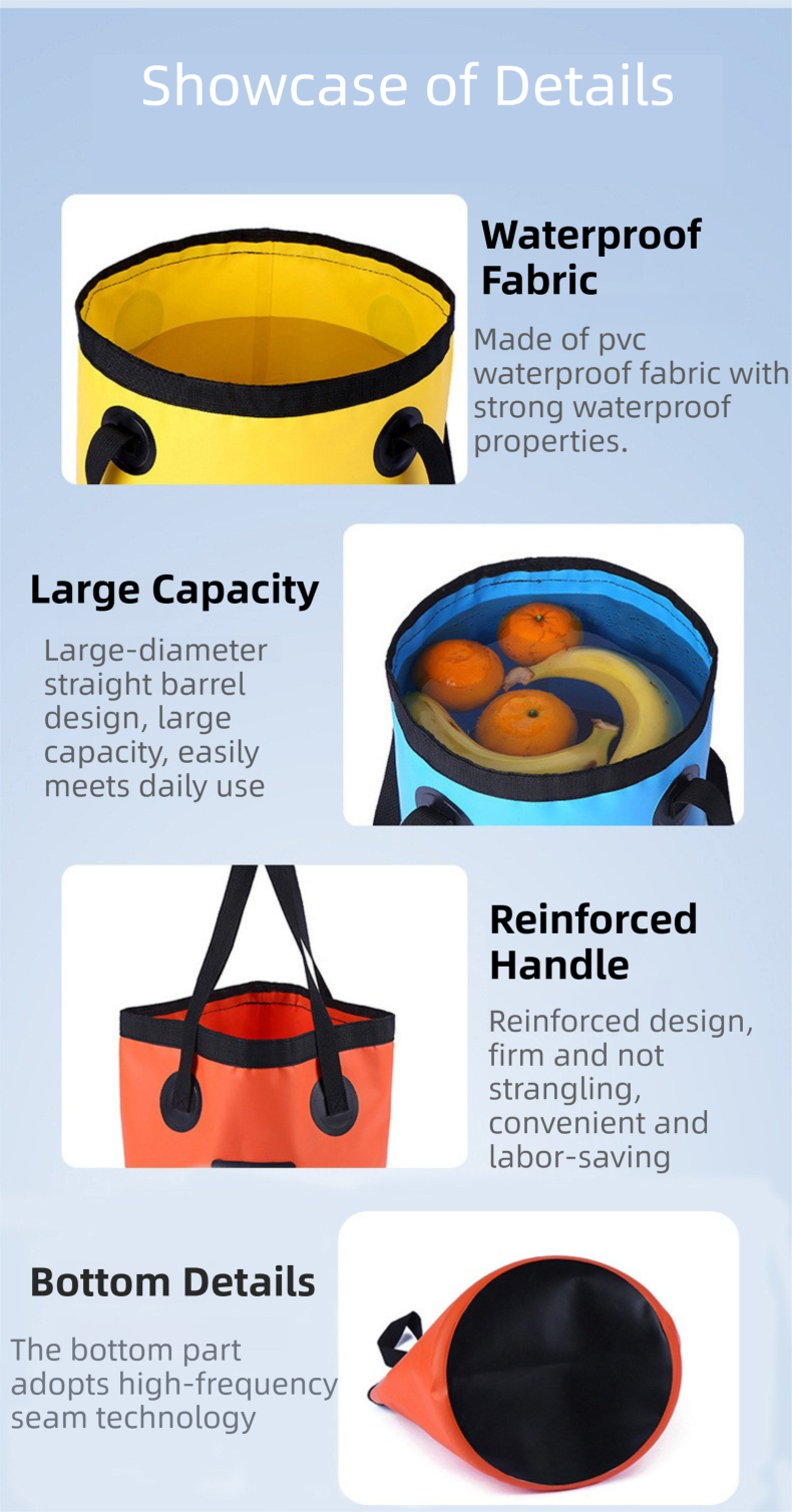 20L Black Outdoor PVC Folding Water Bucket - Portable Fishing Barrel view 4