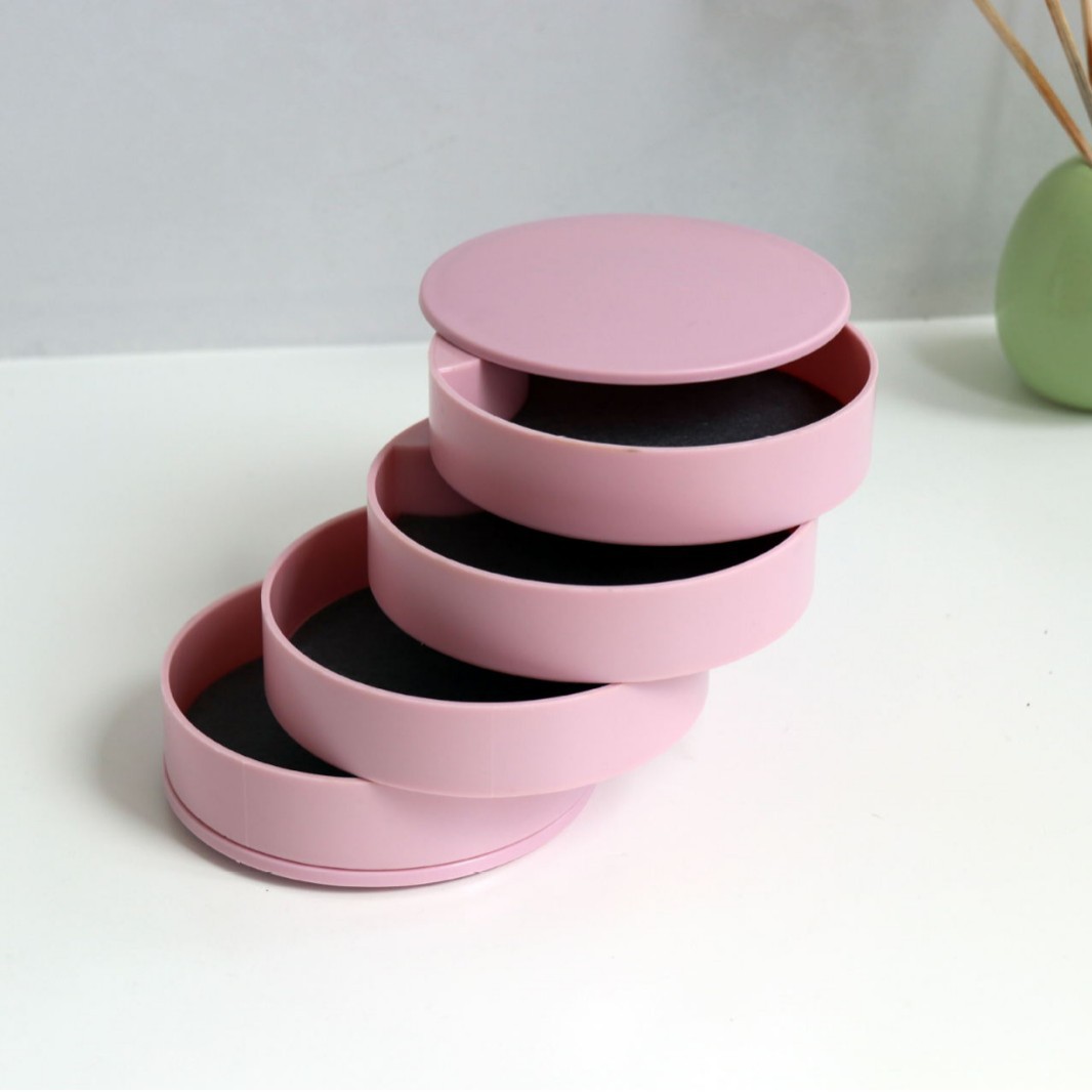Pink 4-Layer Rotating Jewelry Storage Box - Dust-Proof Velvet Lined Organizer