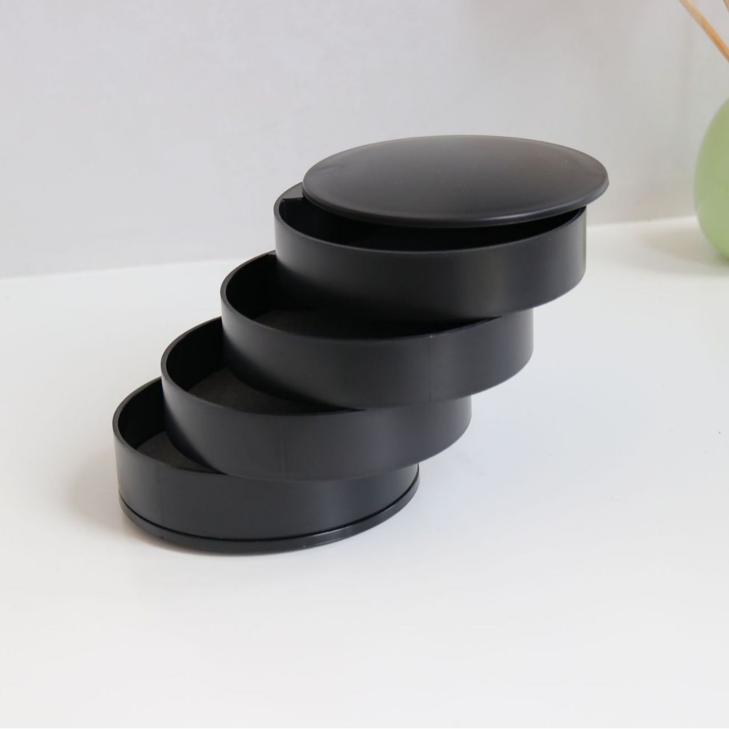 Black 4-Layer Rotating Jewelry Storage Box - Dust-Proof Velvet Lined Organizer