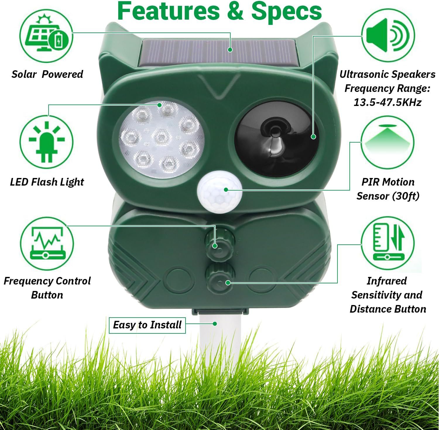 Model 704 Solar Powered Animal Repeller - High-Performance Ultrasonic & — image 1