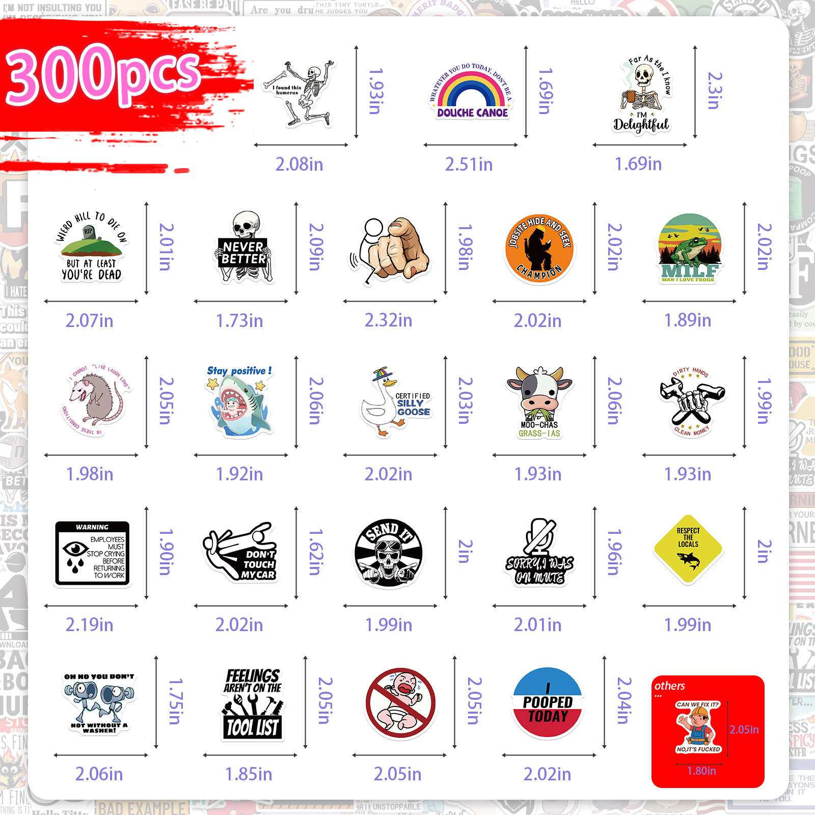 300 Pcs Prank Meme Graffiti Stickers Pack - Waterproof PVC Personalized Decals view 6