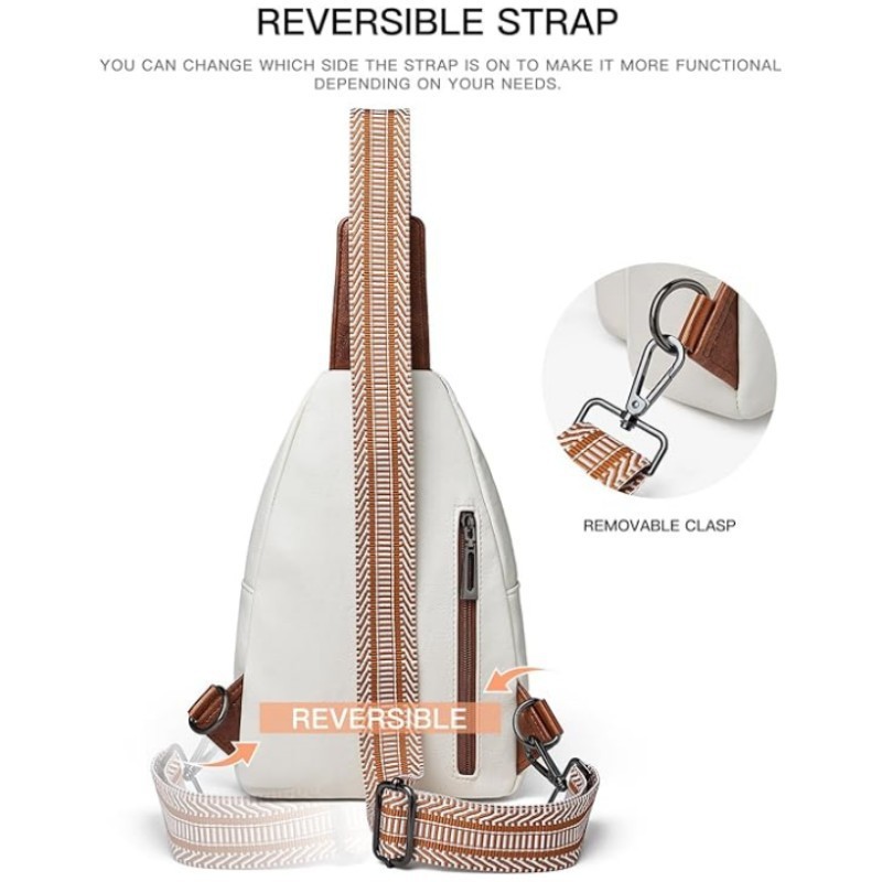 White Women's 3-Layer Zipped PU Chest Bag with Reversable Strap - Roomy But view 3