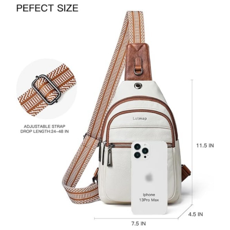 Brown Women's 3-Layer Zipped PU Chest Bag with Reversable Strap - Roomy But view 4
