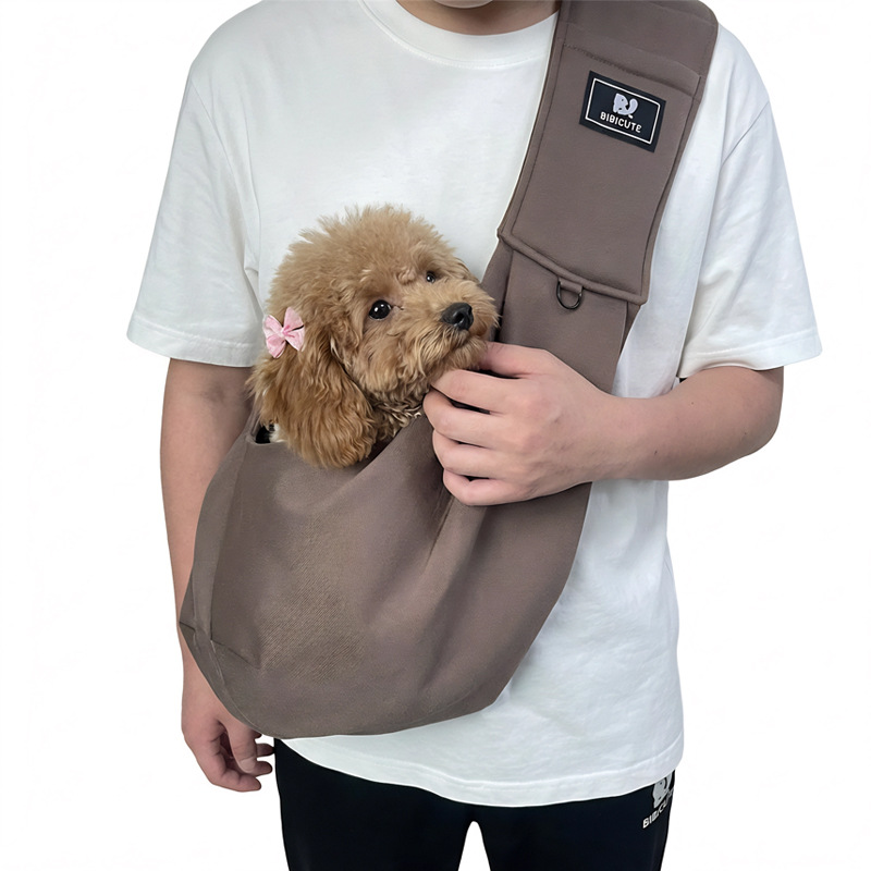 Coffee Adjustable Pet Carrier Sling Bag - Comfortable Wide Shoulder Strap