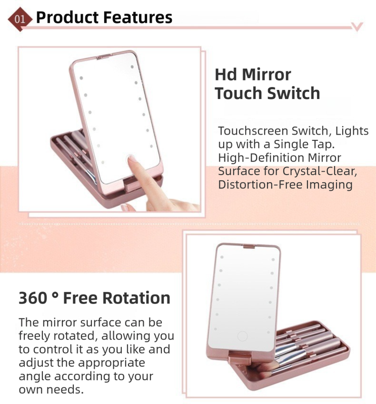 Black Portable LED Makeup Mirror with Lights & Brushes (9x2.5x16CM) - Mini view 5