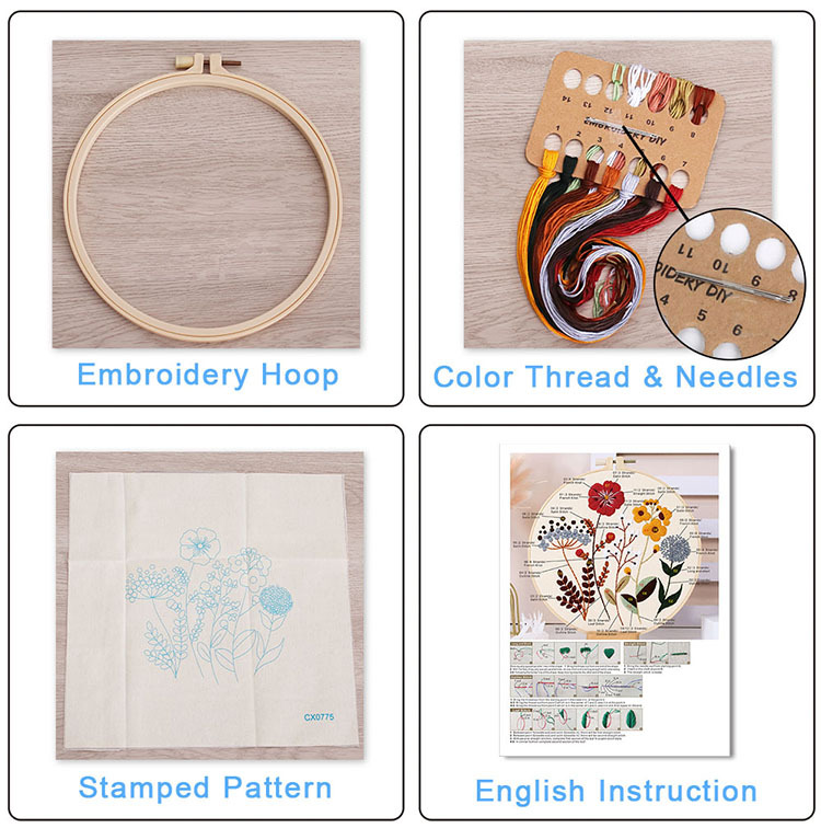 Christmas Embroidery DIY Kit with 20CM Faux Bamboo Hoop - Nordic Style Cross view 2