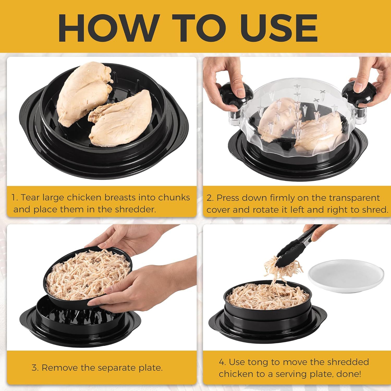 Black Chicken Shredder Machine with Transparent Lid & Brush - Manual Meat view 4