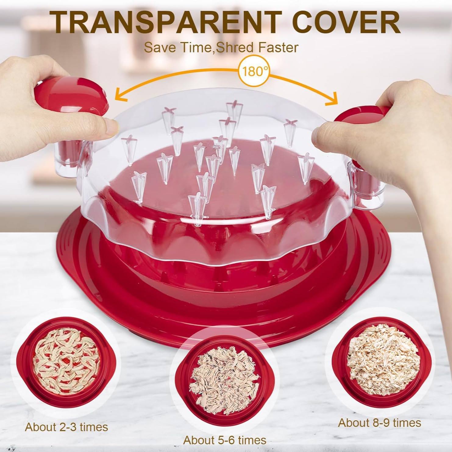 Red Chicken Shredder Machine with Transparent Lid & Brush - Manual Meat view 5