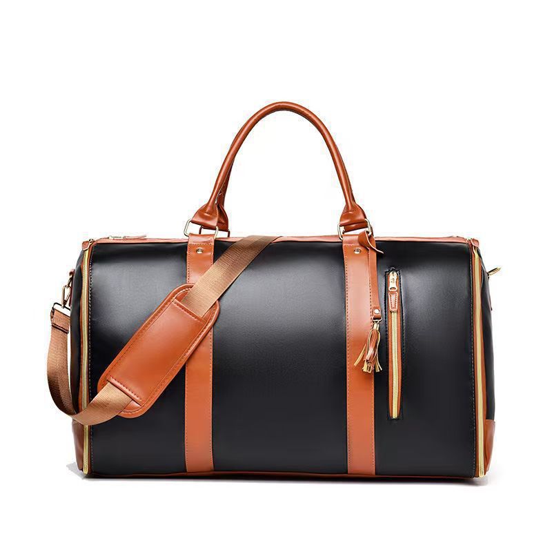 Brown 56-75L Large Capacity Foldable Garment Duffel Bag with Shoe Pouch - PU