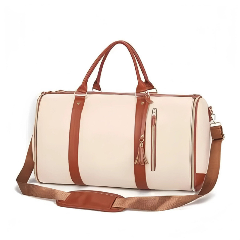 White 56-75L Large Capacity Foldable Garment Duffel Bag with Shoe Pouch - PU