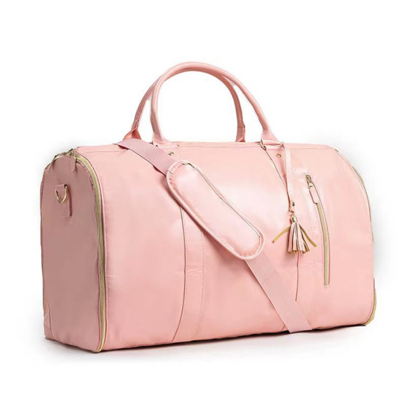 Pink 56-75L Large Capacity Foldable Garment Duffel Bag with Shoe Pouch - PU