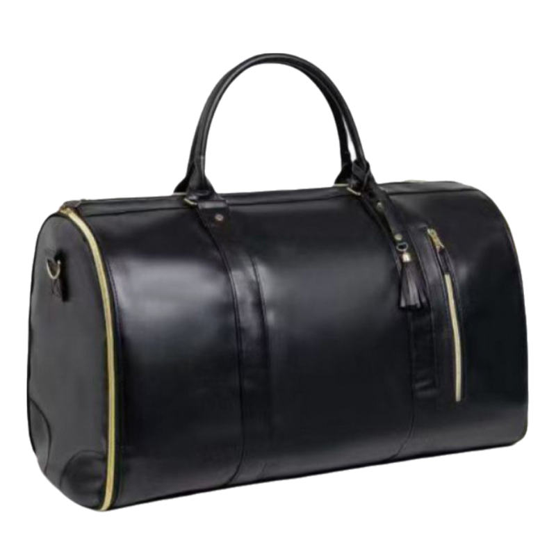 Black 56-75L Large Capacity Foldable Garment Duffel Bag with Shoe Pouch - PU