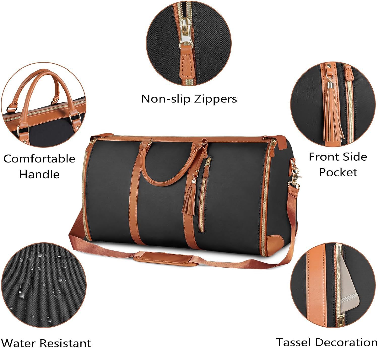 Black 56-75L Large Capacity Foldable Garment Duffel Bag with Shoe Pouch - PU view 4