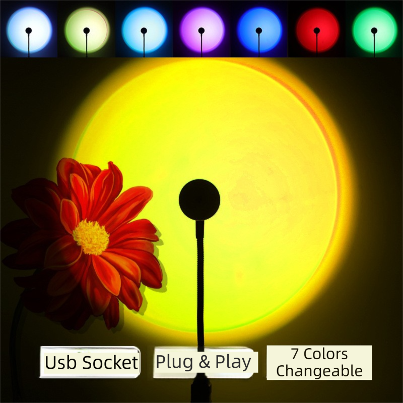 Gradient Rainbow 7-Color Sunset Projection Lamp - Creative USB Retro view 3