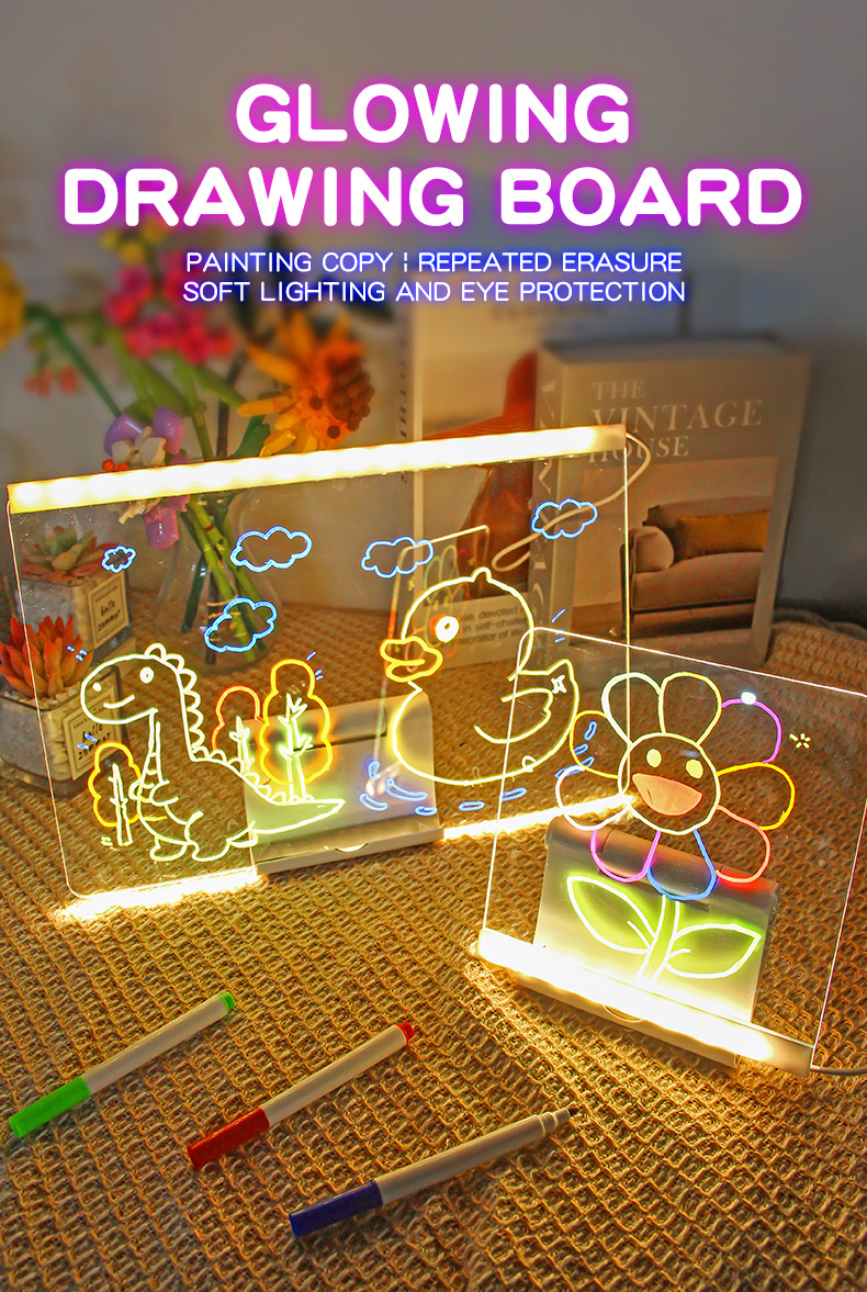 30x20CM LED Light-Up Tracing Doodle Board with 10 Brushes - Erasable view 2