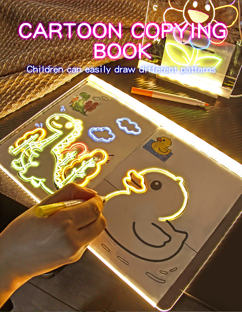 30x20CM LED Light-Up Tracing Doodle Board with 10 Brushes - Erasable view 4