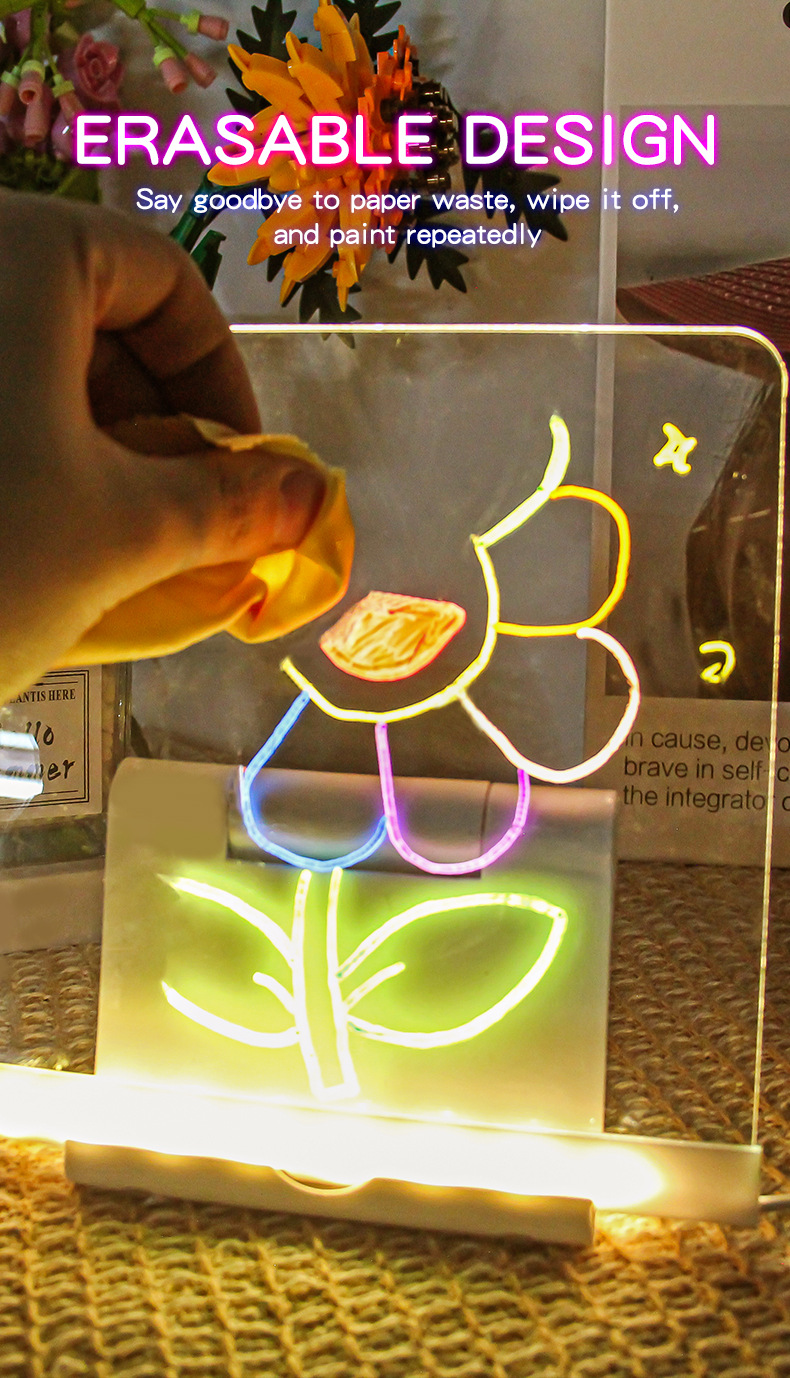 30x20CM LED Light-Up Tracing Doodle Board with 10 Brushes - Erasable view 5