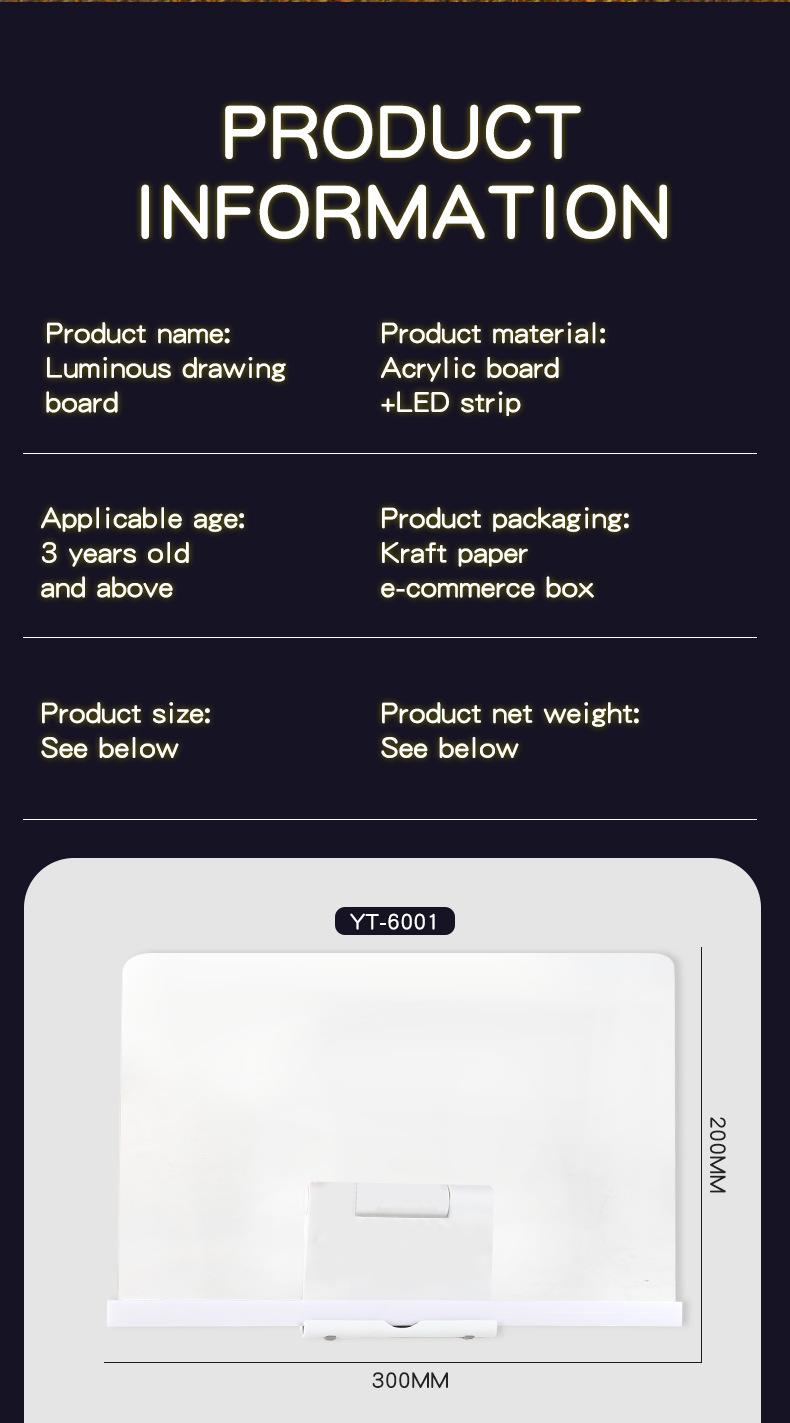30x20CM LED Light-Up Tracing Doodle Board with 10 Brushes - Erasable view 7