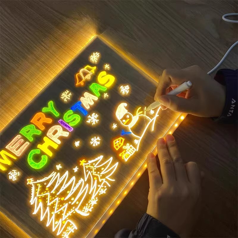 30x20CM LED Light-Up Tracing Doodle Board with 10 Brushes - Erasable view 8