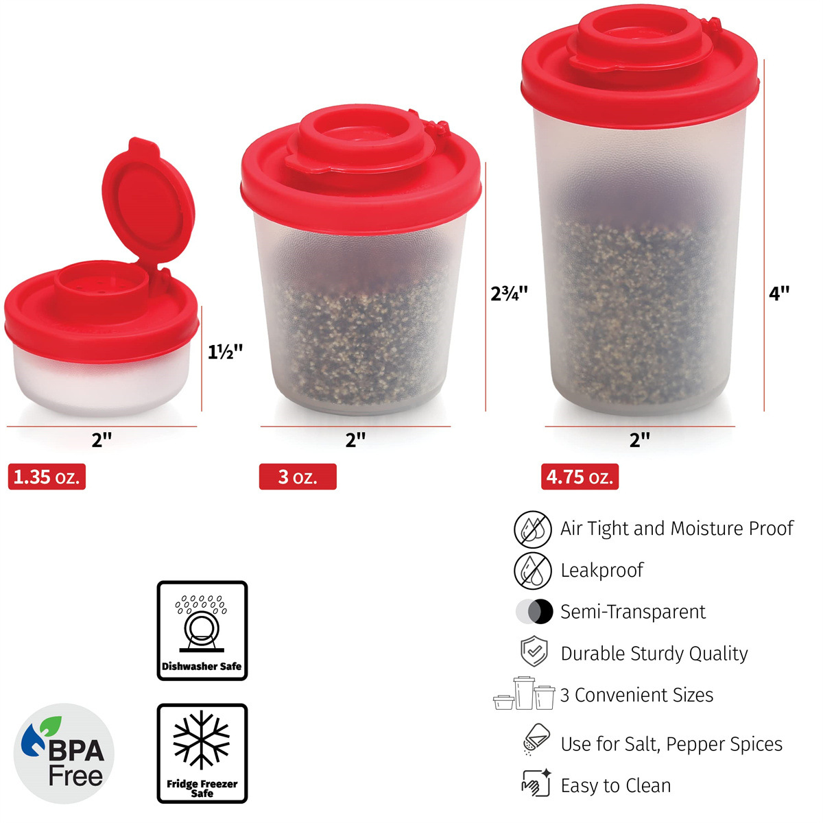 3-Pack Mini Compact Spice Shaker Set(Medium Size) - Transparent Salt and view 4
