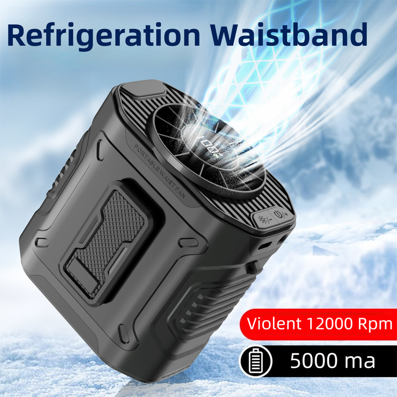 Black Portable Waist Fan - Construction Site Cooling Solution with 360° Turbo