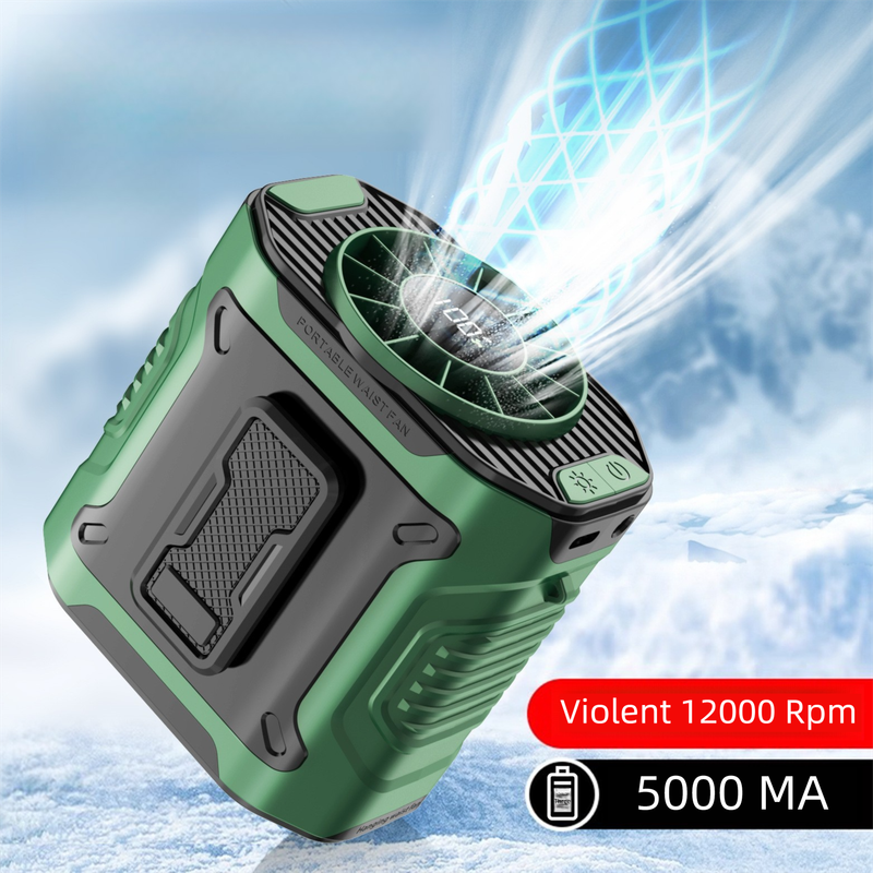 Dark Green Portable Waist Fan - Construction Site Cooling Solution with 360°