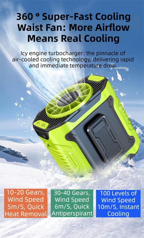 Dark Green Portable Waist Fan - Construction Site Cooling Solution with 360° view 3