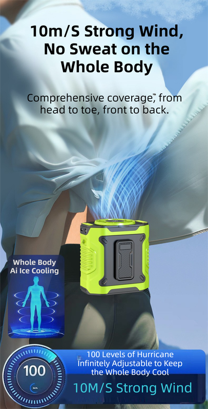 Dark Green Portable Waist Fan - Construction Site Cooling Solution with 360° view 5
