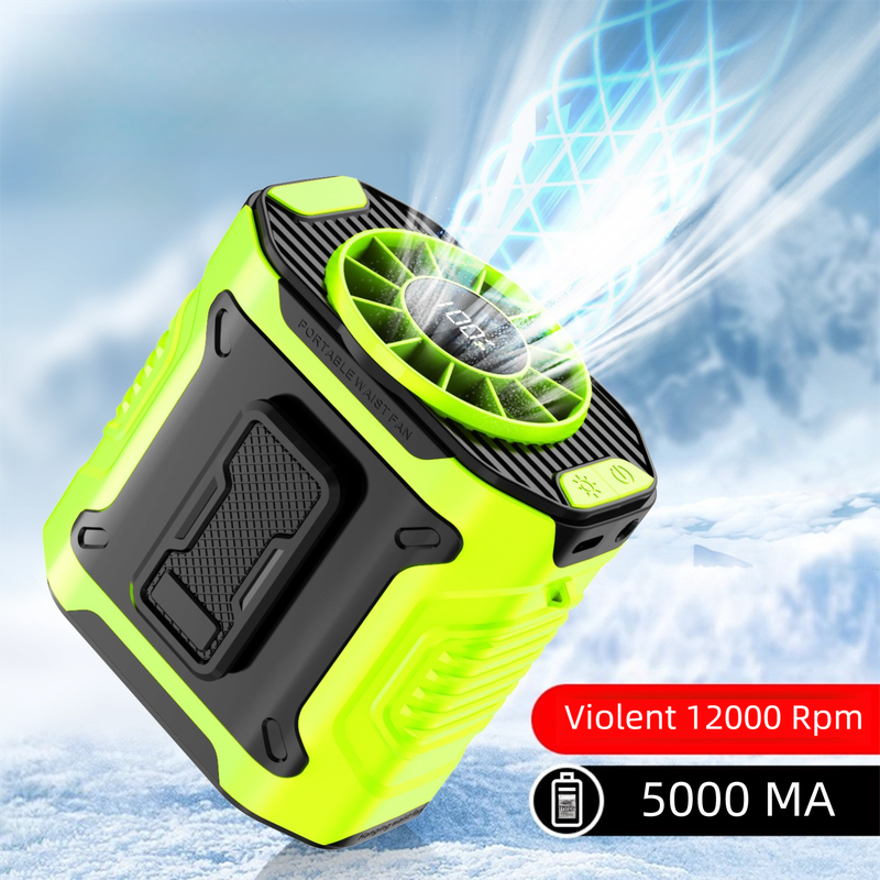Light Green Portable Waist Fan - Construction Site Cooling Solution with 360°