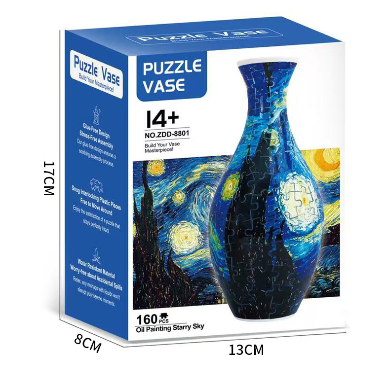 160 PCS Van Gogh 3D Puzzle Vase - DIY Interlocking Flower Vase Kit view 5