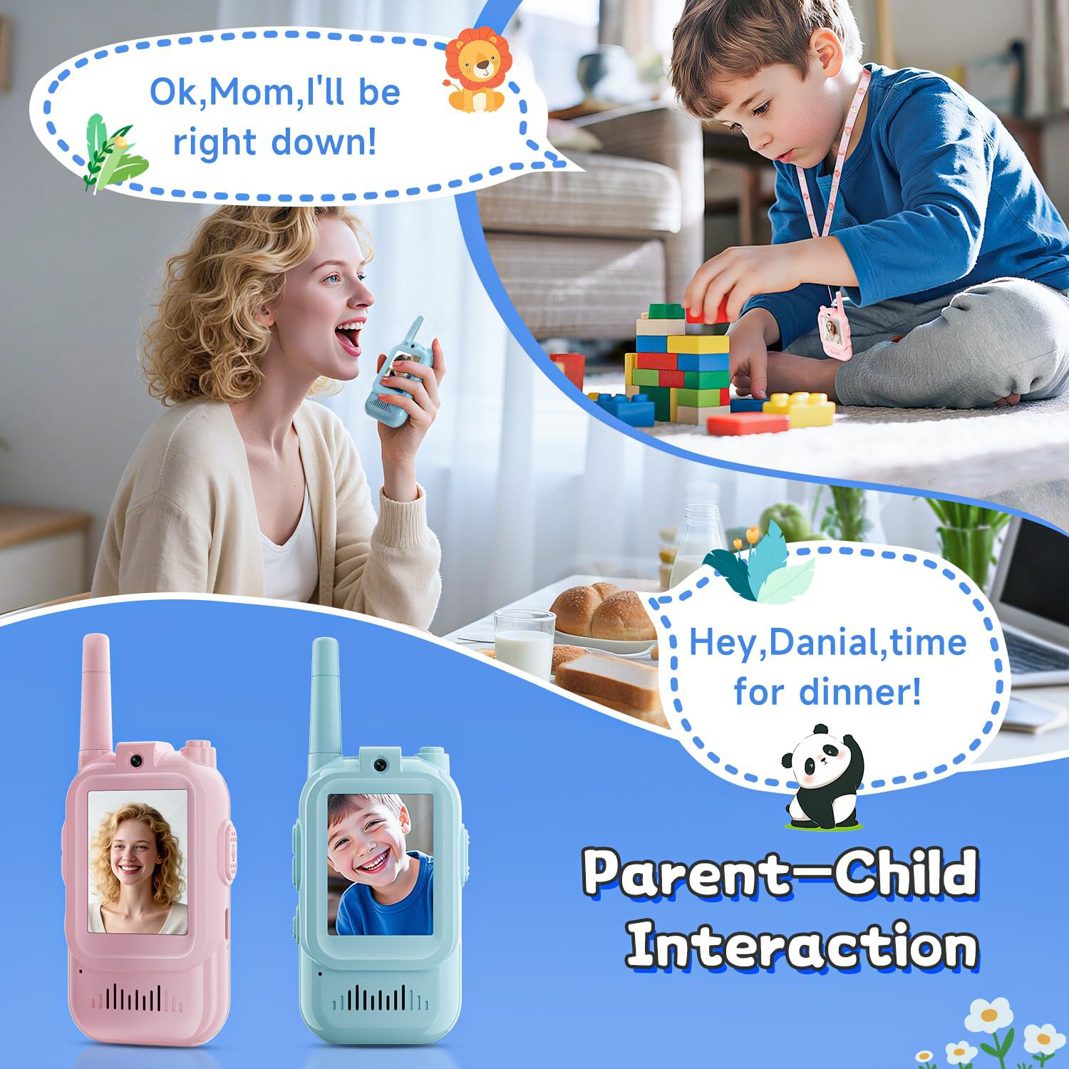 2-Pack Mini Wireless Video Intercom Set for Children(Blue) - Educational and view 2