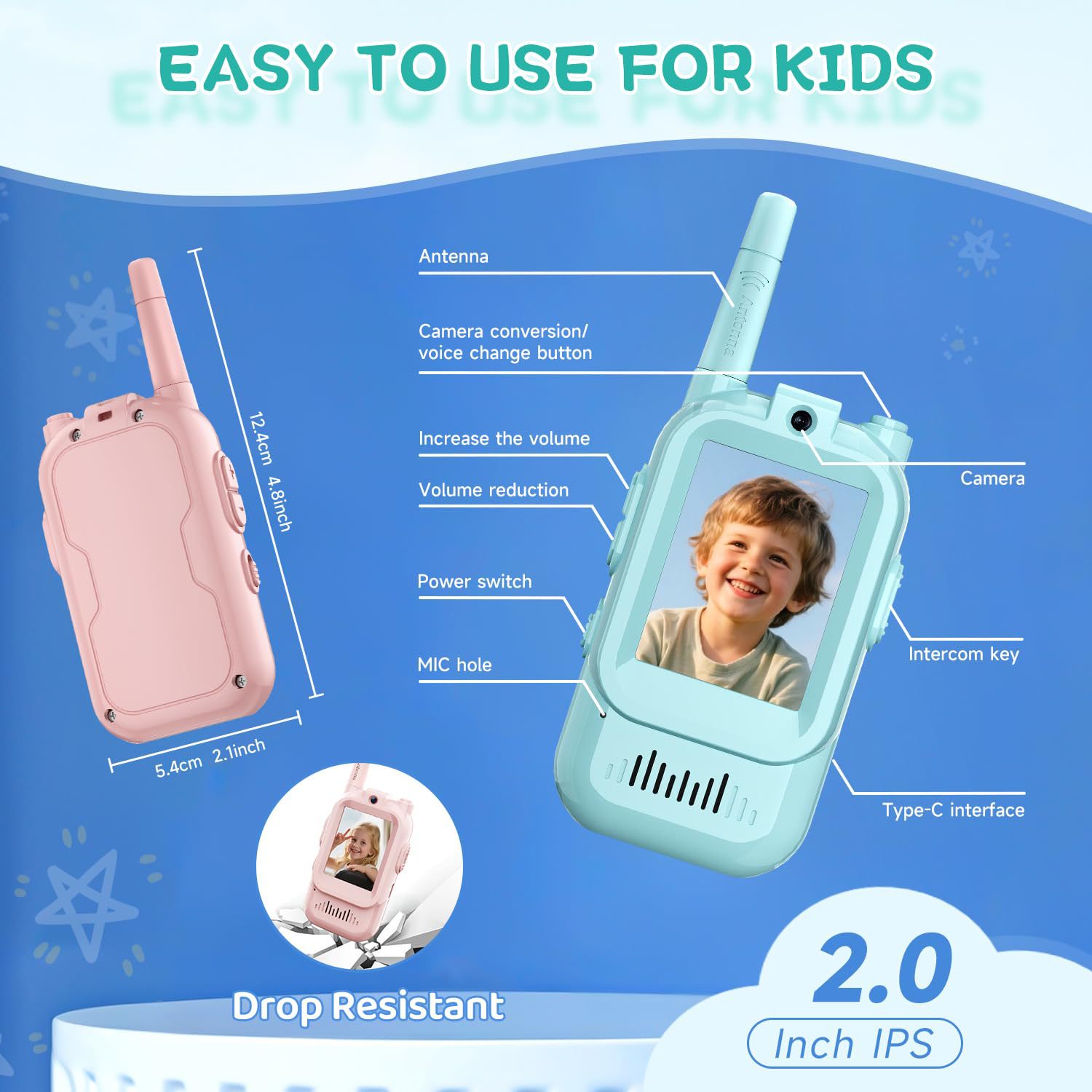 2-Pack Mini Wireless Video Intercom Set for Children(Pink) - Educational and view 3