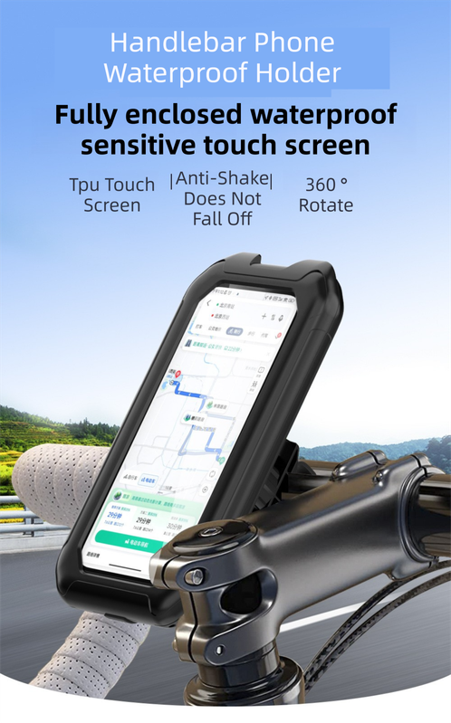 Black Bicycle Waterproof Phone Holder - Handlebar Mount with Sensitive Touch view 2
