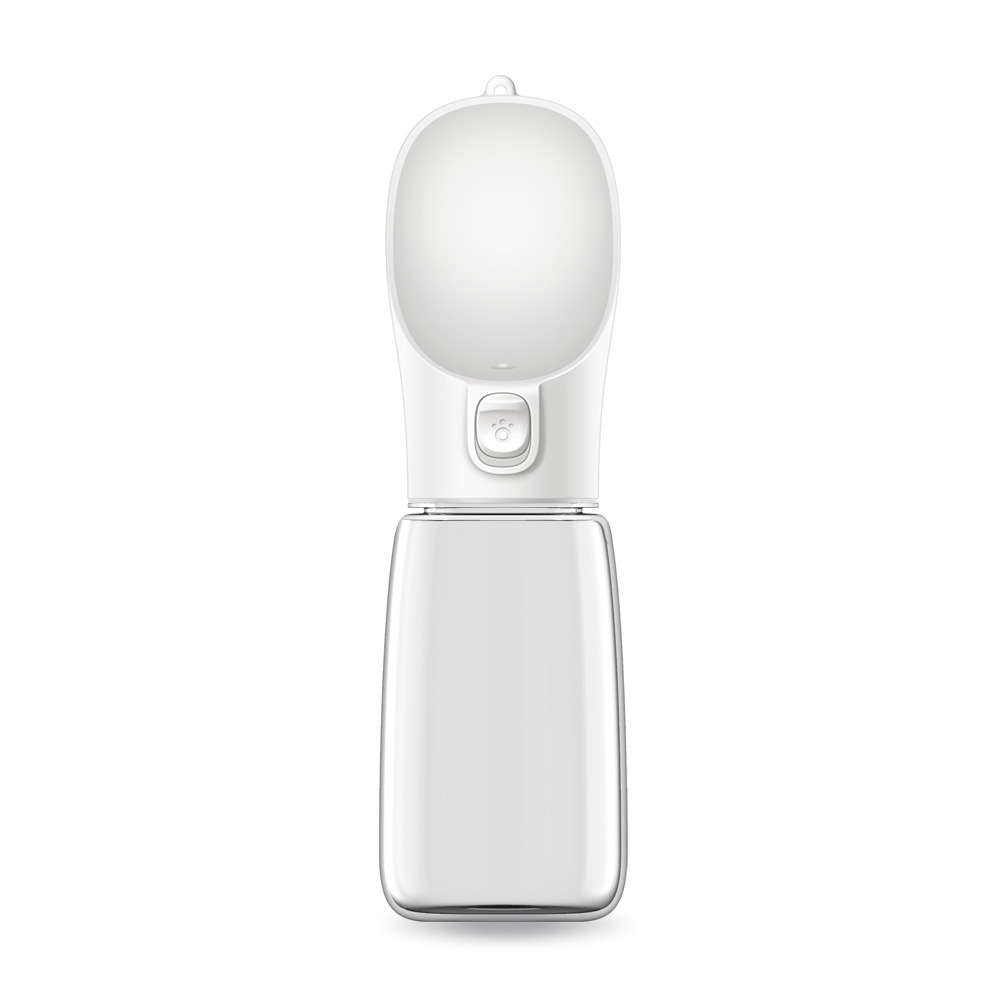White Portable Dog Water Bottle and Drink Feeder - 550ml Pet Travel Water Cup