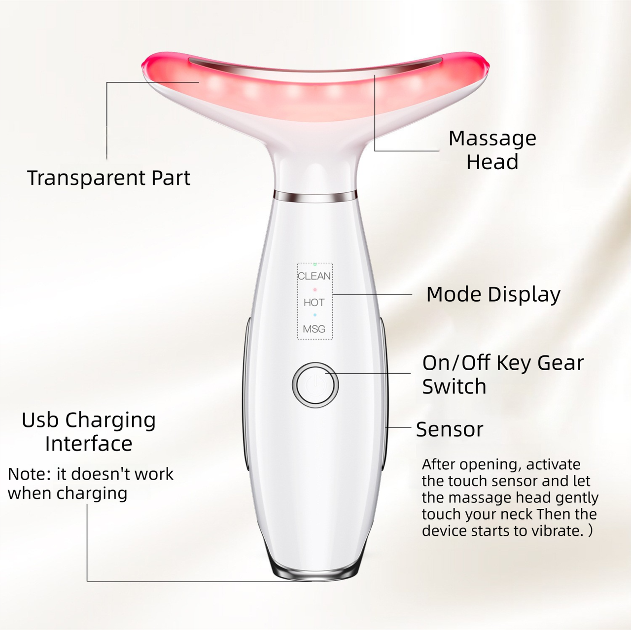 White Color Light Therapy Beauty Tool and Neck Massager - Essence Infusion view 4