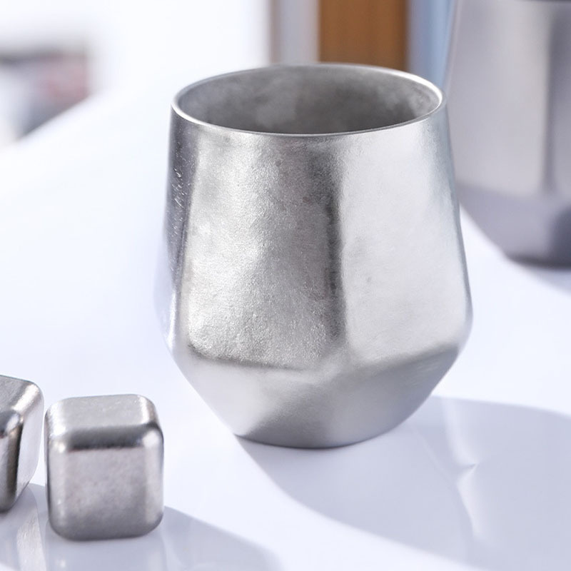 Crystal Finish Double-Walled Hexagonal Pure Titanium Mug - 250ml Insulated Beer view 2