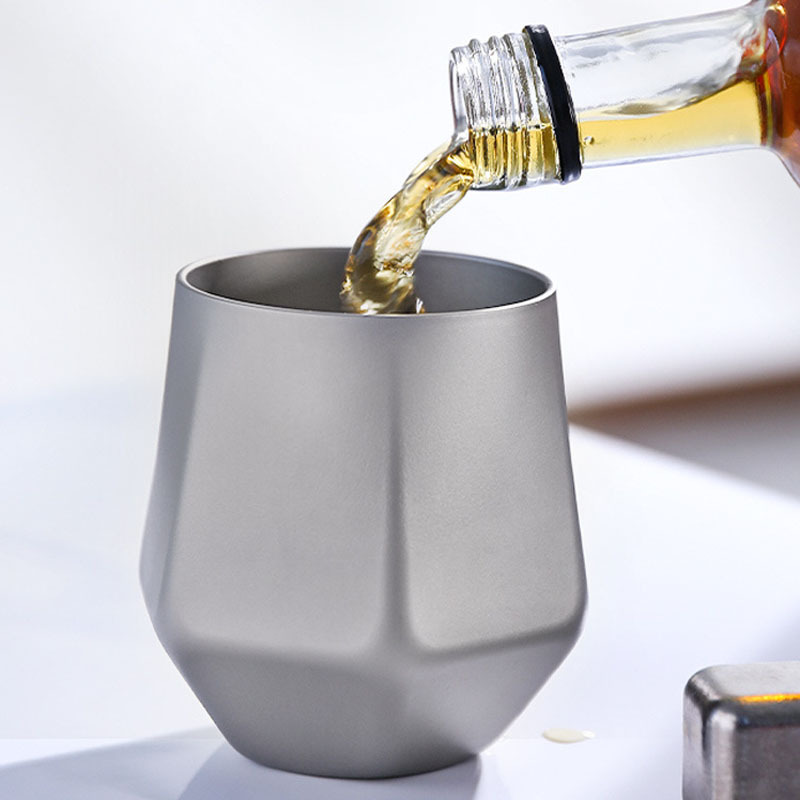 Sandblasted Finish Double-Walled Hexagonal Pure Titanium Mug - 250ml Insulated view 2
