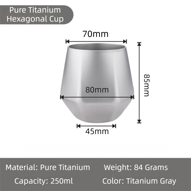 Sandblasted Finish Double-Walled Hexagonal Pure Titanium Mug - 250ml Insulated view 3