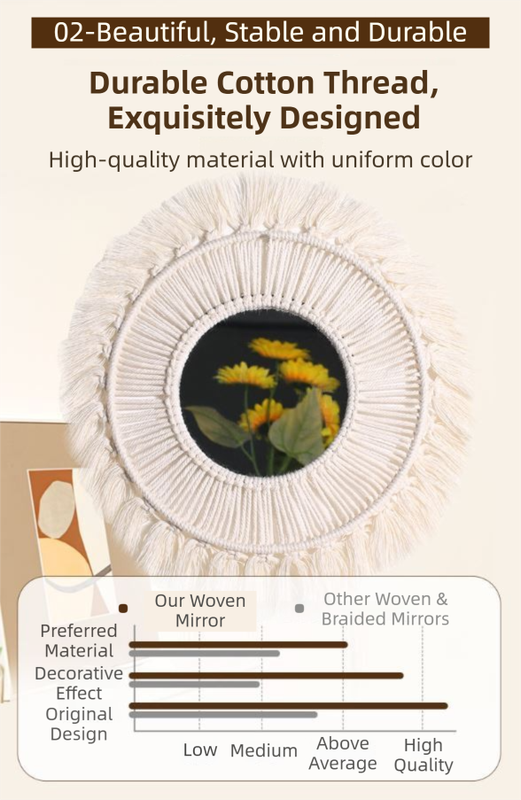 M0404 Bohemian Macrame Wall Hanging Mirror with Hand-Woven Petal Accents view 4