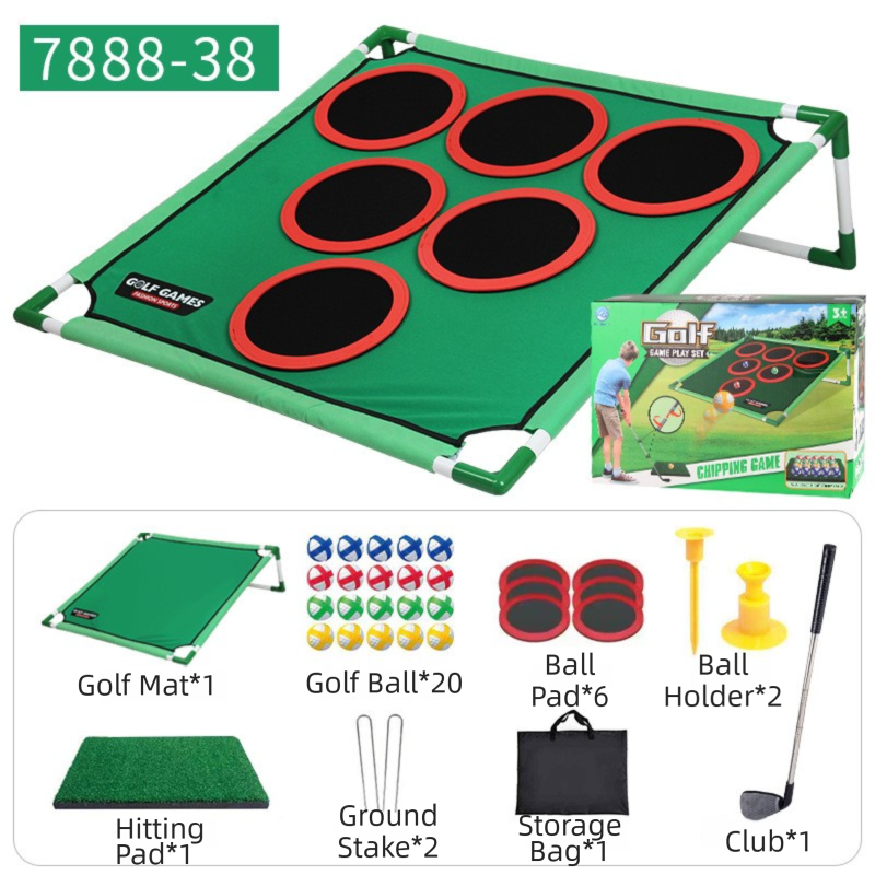 Indoor/Outdoor Golf Hitting Target Game Mat with Stand & Storage Bag - Family view 2
