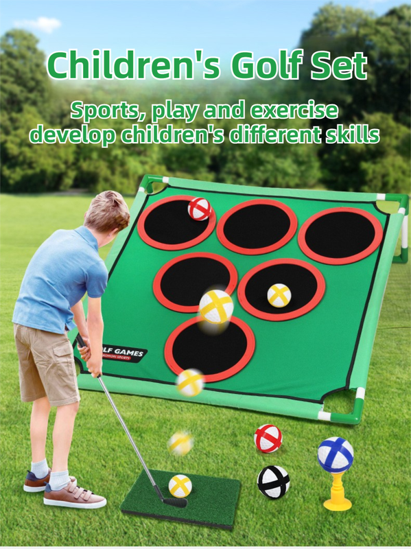 Indoor/Outdoor Golf Hitting Target Game Mat with Stand & Storage Bag - Family view 3